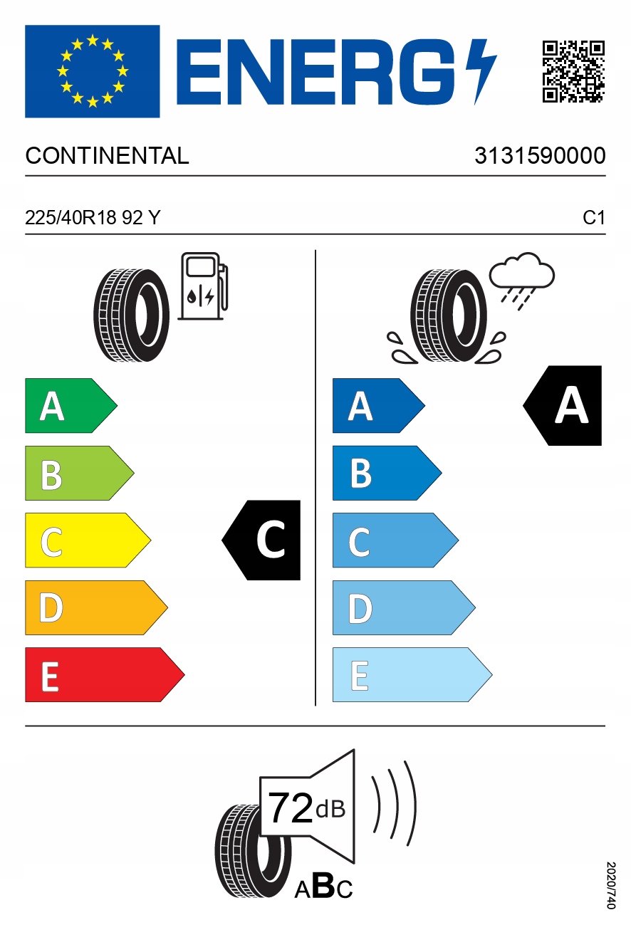 4x CONTINENTAL 225/40R18 92Y SportContact 7 XL FR letnie 2024 r Średnica 18